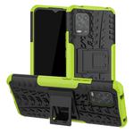 For Xiaomi Mi 10 Lite 5G Tire Texture Shockproof TPU+PC Protective Case，with Holder(Green)