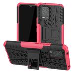 For Xiaomi Mi 10 Lite 5G Tire Texture Shockproof TPU+PC Protective Case，with Holder(Pink)