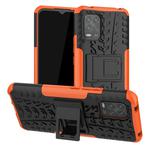 For Xiaomi Mi 10 Lite 5G Tire Texture Shockproof TPU+PC Protective Case，with Holder(Orange)