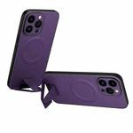 For iPhone 13 Pro Max SULADA Folding Holder Lambskin Texture MagSafe Phone Case(Purple)
