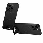 For iPhone 13 Pro SULADA Folding Holder Lambskin Texture MagSafe Phone Case(Black)