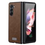 For Samsung Galaxy Z Fold5 SULADA Shockproof TPU + Handmade Leather Phone Case(Brown)