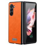For Samsung Galaxy Z Fold5 SULADA Shockproof TPU + Handmade Leather Phone Case(Orange)