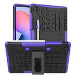 For Samsung Galaxy S6 Lite Tire Texture TPU+PC Shockproof Case  , with Holder & Pen Tray(Purple)