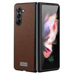 For Samsung Galaxy Z Fold5 SULADA Shockproof TPU + Litchi Texture Leather Phone Case(Brown)