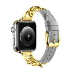 For Apple Watch Series 9 45mm Chain Genuine Leather Watch Band, Size: L(Gold Grey)