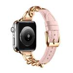 For Apple Watch Series 9 45mm Chain Genuine Leather Watch Band, Size: L(Rose Gold Pink)