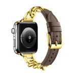 For Apple Watch SE 2023 44mm Chain Genuine Leather Watch Band, Size: L(Gold Dark Brown)