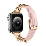 For Apple Watch SE 2023 44mm Chain Genuine Leather Watch Band, Size: L(Rose Gold Pink)