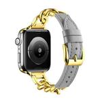 For Apple Watch Series 10 46mm Chain Genuine Leather Watch Band, Size: L(Gold Grey)