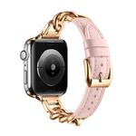 For Apple Watch Series 10 46mm Chain Genuine Leather Watch Band, Size: L(Rose Gold Pink)