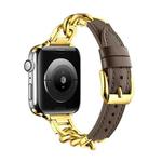 For Apple Watch Ultra 49mm Chain Genuine Leather Watch Band, Size: S(Gold Dark Brown)