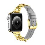 For Apple Watch 9 45mm Chain Genuine Leather Watch Band, Size: S(Gold Grey)