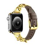 For Apple Watch Ultra 2 49mm Chain Genuine Leather Watch Band, Size: S(Gold Dark Brown)