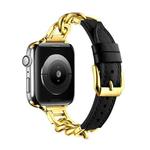 For Apple Watch Ultra 2 49mm Chain Genuine Leather Watch Band, Size: S(Gold Black)