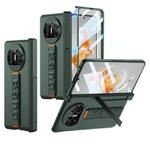 For Huawei Mate X3 Wristband Integrated HD Film Magnetic Hinge Phone Case(Dark Green)