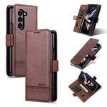 For Samsung Galaxy Z Fold6 5G AZNS Magnetic Calf Texture Flip Leather Phone Case(Dark Brown)