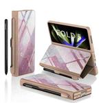 For Samsung Galaxy Z Fold5 GKK Painted Tempered Glass Flip Leather Phone Case with Pen Slot(Purple Pink)