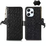 For Xiaomi Redmi 12 Ostrich Pattern Genuine Leather RFID Phone Case(Black)