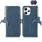 For Xiaomi Redmi 12 Ostrich Pattern Genuine Leather RFID Phone Case(Blue)