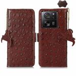 For Xiaomi 13T/Redmi K60 Ultra Ostrich Pattern Genuine Leather RFID Phone Case(Coffee)