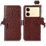 For Xiaomi Redmi Note 13R Pro Ostrich Pattern Genuine Leather RFID Phone Case(Coffee)