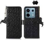 For Xiaomi Redmi Note 13 Pro Ostrich Pattern Genuine Leather RFID Phone Case(Black)