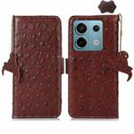 For Xiaomi Redmi Note 13 Pro Ostrich Pattern Genuine Leather RFID Phone Case(Coffee)