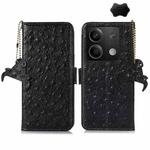 For Xiaomi Redmi Note 13 Ostrich Pattern Genuine Leather RFID Phone Case(Black)