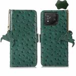 For Asus Zenfone 8 Ostrich Pattern Genuine Leather RFID Phone Case(Green)