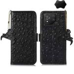 For Asus Zenfone 8 Ostrich Pattern Genuine Leather RFID Phone Case(Black)