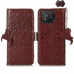 For Asus Zenfone 8 Ostrich Pattern Genuine Leather RFID Phone Case(Coffee)