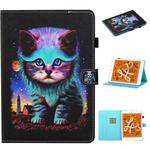 For iPad mini 5 / 4 / 3 / 2 / 1 Colored Drawing Stitching Horizontal Flip Leather Case, with Holder & Card Slots & Sleep / Wake-up Function(Night Cat)