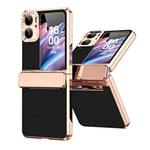 For OPPO Find N2 Flip Plated Plain Leather Folding Phone Case with Hinge(Black)