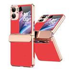 For OPPO Find N2 Flip Plated Plain Leather Folding Phone Case with Hinge(Red)