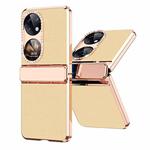 For Huawei P50 Pocket Plated Plain Leather Folding Phone Case with Hinge(Gold)