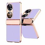 For Huawei P50 Pocket Plated Plain Leather Folding Phone Case with Hinge(Purple)