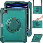 For iPad Air 2022 10.9 / Pro 11 2022 Heavy Duty Hybrid Tablet Case with Handle & Strap(Dark Green)