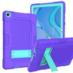 For Huawei MatePad T 10s / T10 Contrast Color Robot B3 Silicone Hybrid PC Tablet Case with Holder(Purple Mint Green)