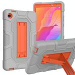 For Huawei MatePad T8 Contrast Color Robot B3 Silicone Hybrid PC Tablet Case with Holder(Grey Orange)