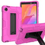 For Huawei MatePad T8 Contrast Color Robot B3 Silicone Hybrid PC Tablet Case with Holder(Rose Red Black)