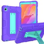 For Huawei MatePad T8 Contrast Color Robot B3 Silicone Hybrid PC Tablet Case with Holder(Purple Mint Green)