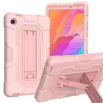 For Huawei MatePad T8 Contrast Color Robot B3 Silicone Hybrid PC Tablet Case with Holder(Rose Gold)