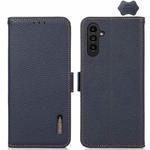 For Samsung Galaxy M34 5G KHAZNEH Side-Magnetic Litchi Genuine Leather RFID Phone Case(Blue)