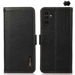 For Samsung Galaxy A25 5G Global KHAZNEH Side-Magnetic Litchi Genuine Leather RFID Phone Case(Black)