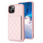 For iPhone 14 Plus BF25 Square Plaid Card Bag Holder Phone Case(Pink)