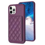 For iPhone 12 Pro Max BF25 Square Plaid Card Bag Holder Phone Case(Dark Purple)