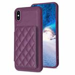 For iPhone X / XS BF25 Square Plaid Card Bag Holder Phone Case(Dark Purple)