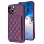 For iPhone 15 BF25 Square Plaid Card Bag Holder Phone Case(Dark Purple)