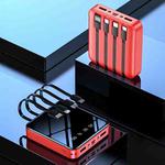 12000mAh Mirror Mini LED Digital Display Power Bank with Cable(Red)